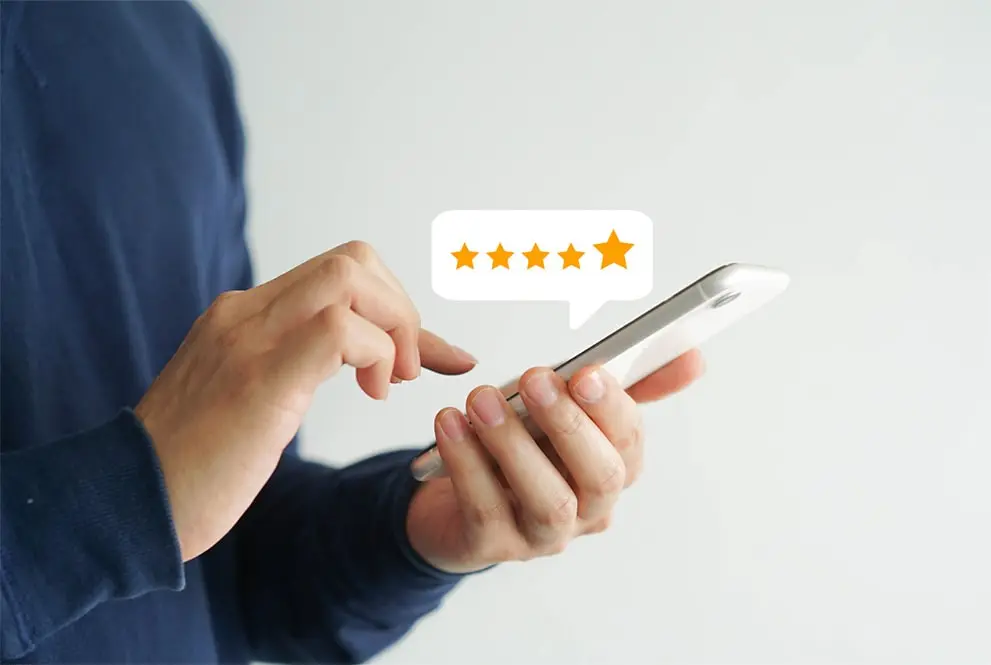 Phone with 5 star review for PropM, Inc